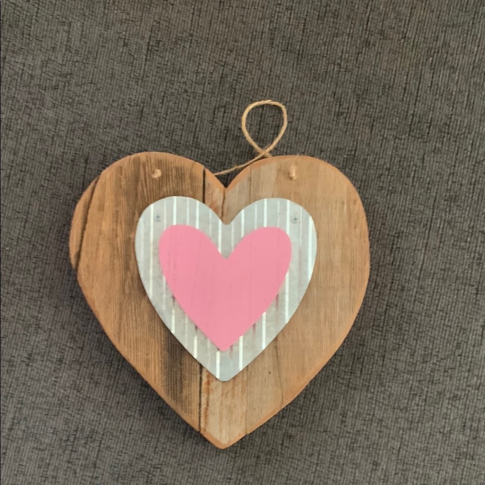 Wooden Heart Wall Decor with Pink Accent